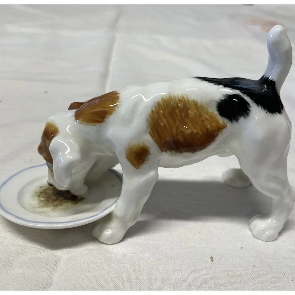 Vintage Royal Doulton Jack Russell Terrier Dog Licking Plate HN1158 Figurine